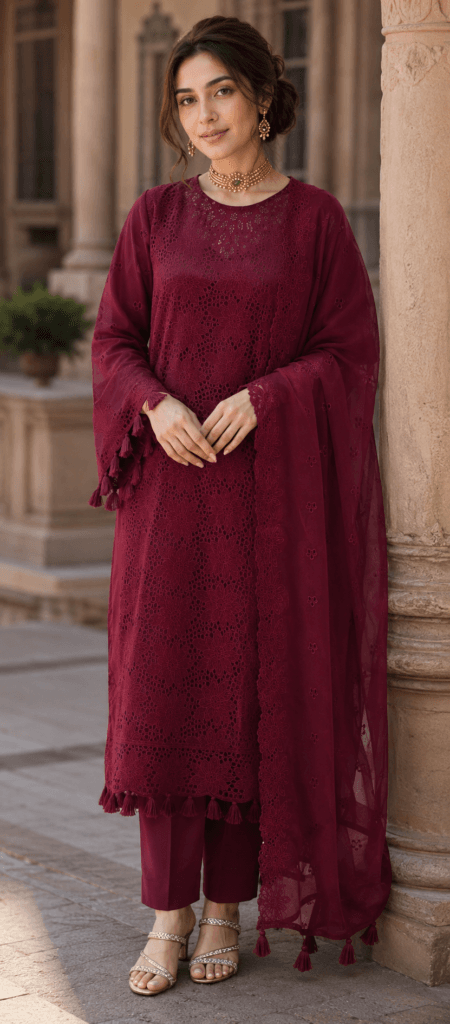 Crimson Royale Embroidered Lawn Suit with Pure Bamber Chiffon Dupatta