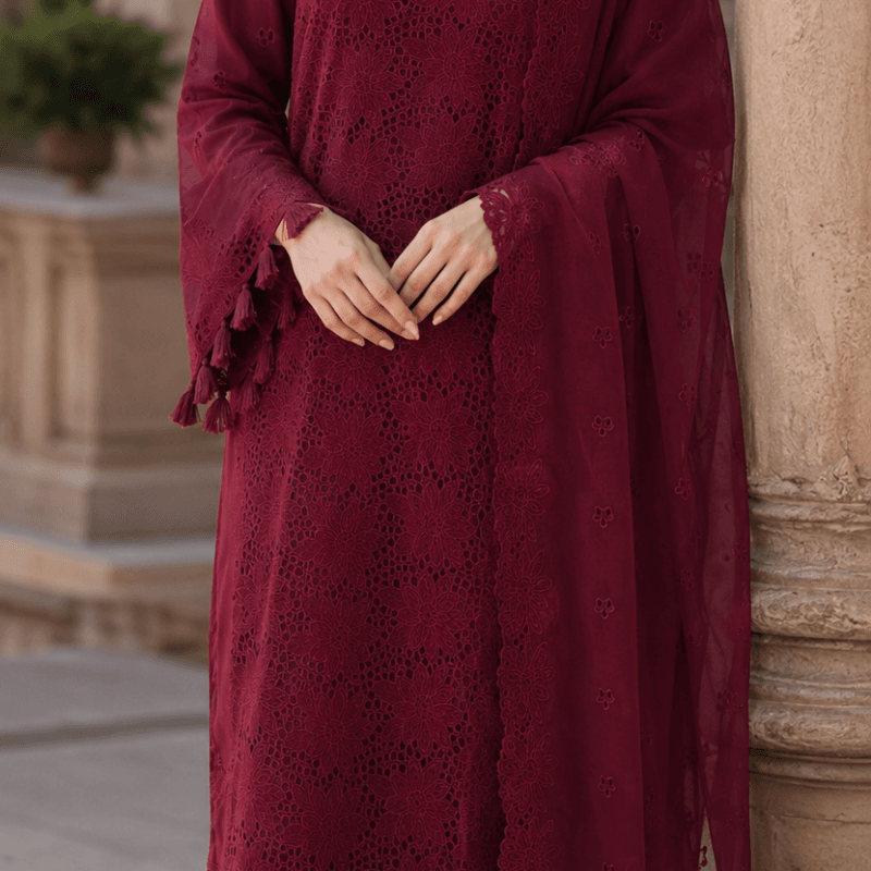 Crimson Royale Embroidered Lawn Suit with Pure Bamber Chiffon Dupatta