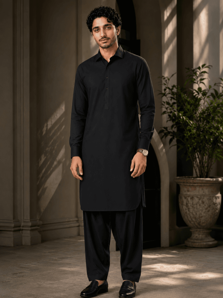 Classic Black Blended Shalwar Kameez
