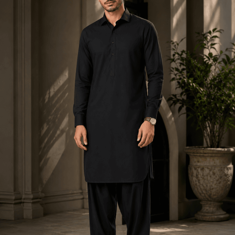Classic Black Blended Shalwar Kameez