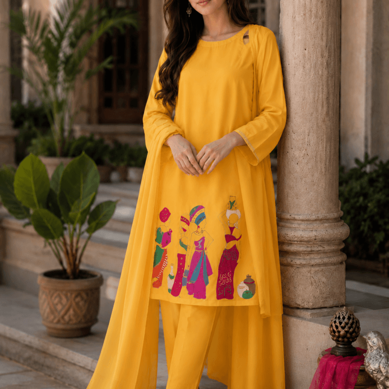 Saffron Bloom | Premium Customized Painted Lawn Suit