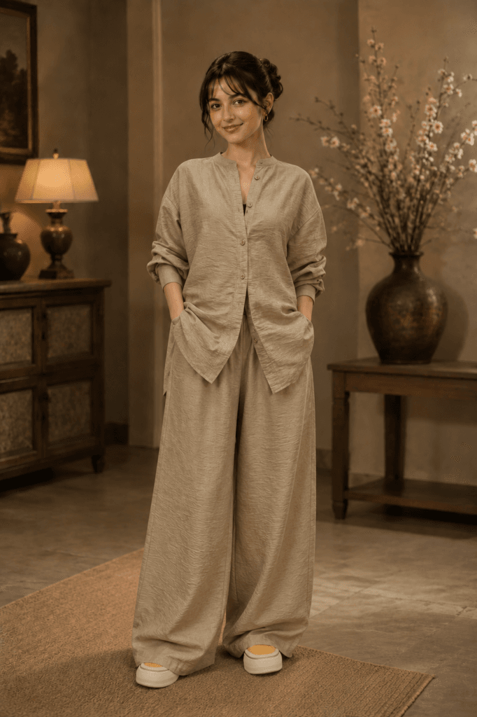 Luna Relaxed Co-Ord Set – Sand Beige