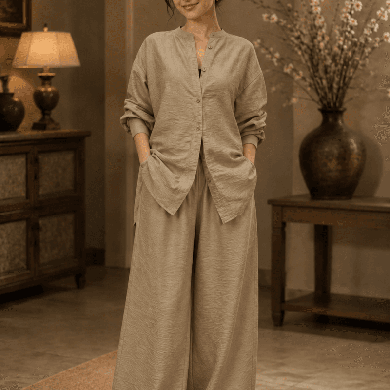 Luna Relaxed Co-Ord Set – Sand Beige