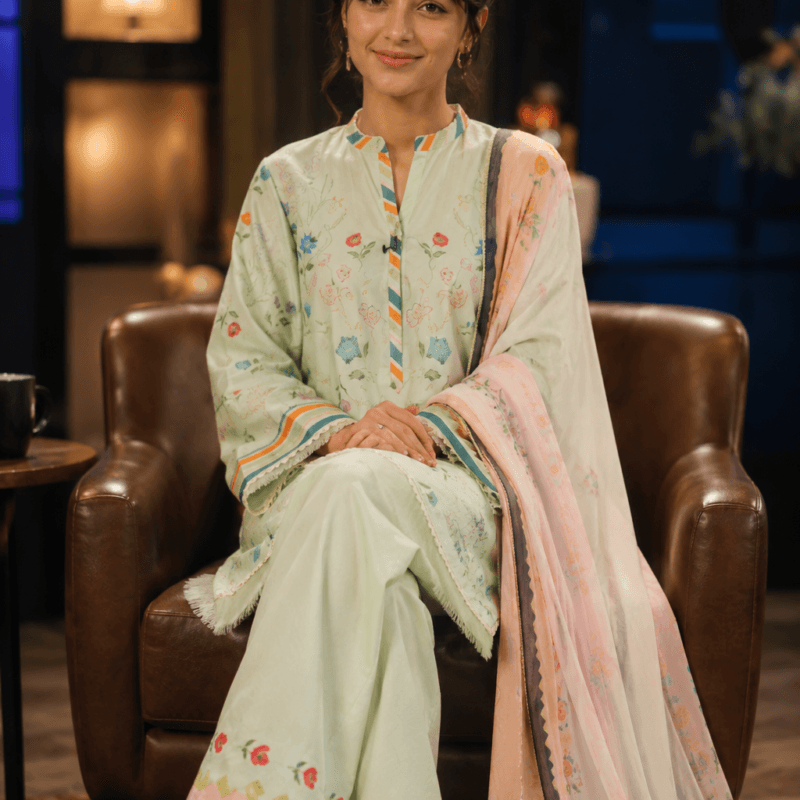 Mint Flora Digital Print 3-Piece Lawn Suit