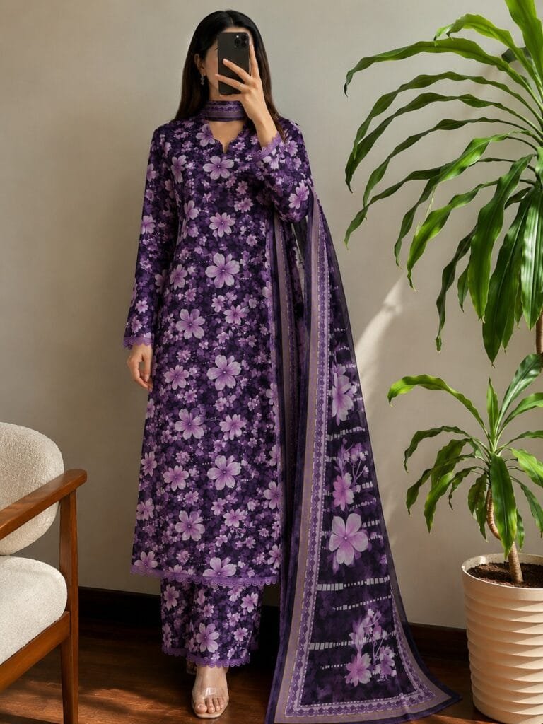 Midnight Bloom Printed 3-Piece Lawn Suit