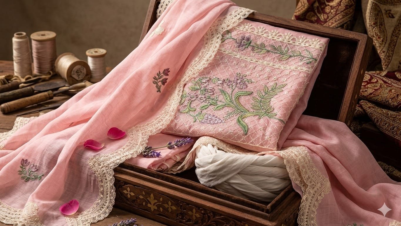 Blush Tea Pink Embroidered 3-Piece Luxury Lawn Suit-unstitched - Image 2
