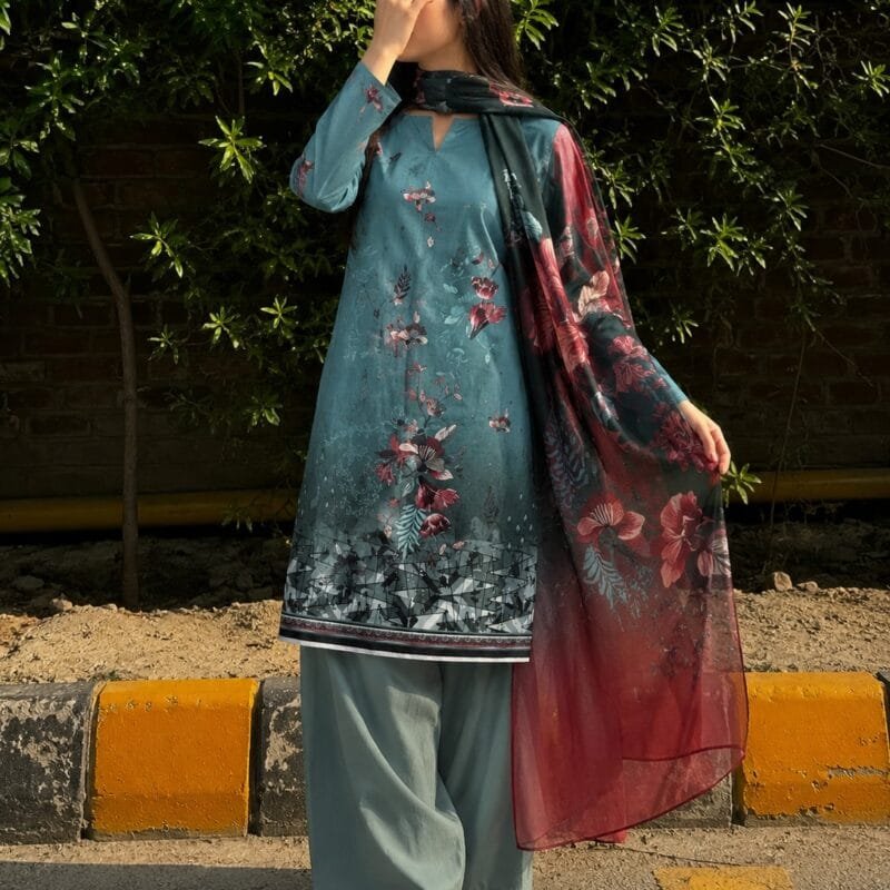 Teal Bloom – Printed Lawn 3-Piece | Unstitched