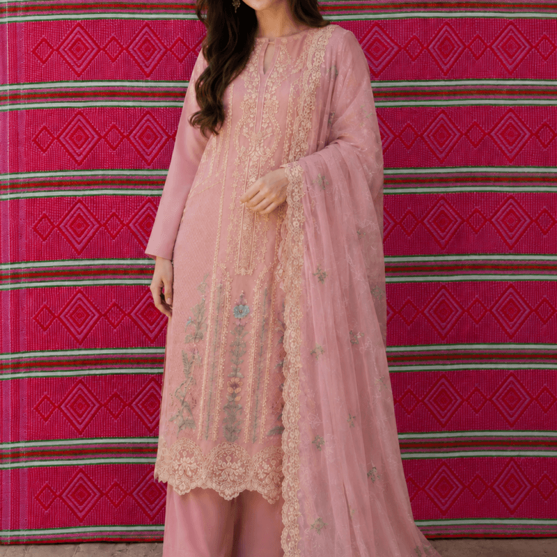 Blush Tea Pink Embroidered 3-Piece Luxury Lawn Suit-unstitched