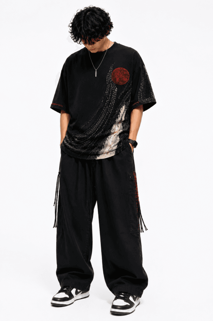 Crimson Eclipse – Artisan Embroidered Oversized Tee