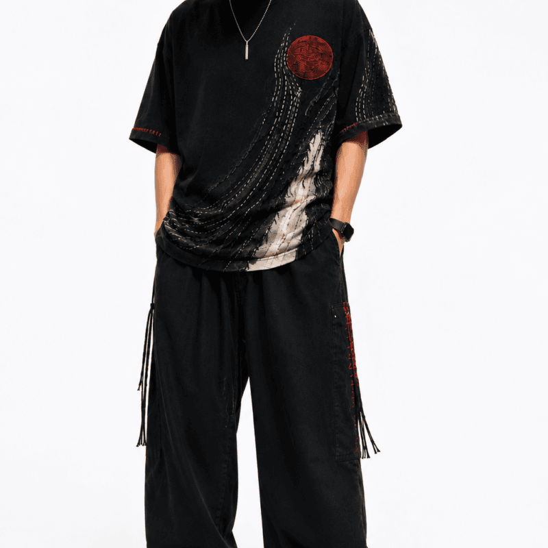 Crimson Eclipse – Artisan Embroidered Oversized Tee