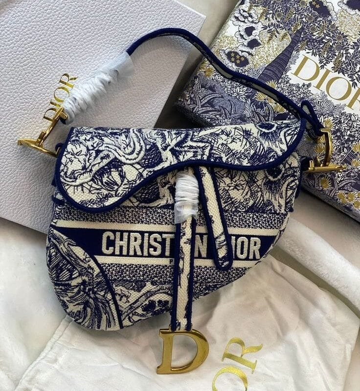 Blue Oblique Embroidered Saddle Bag