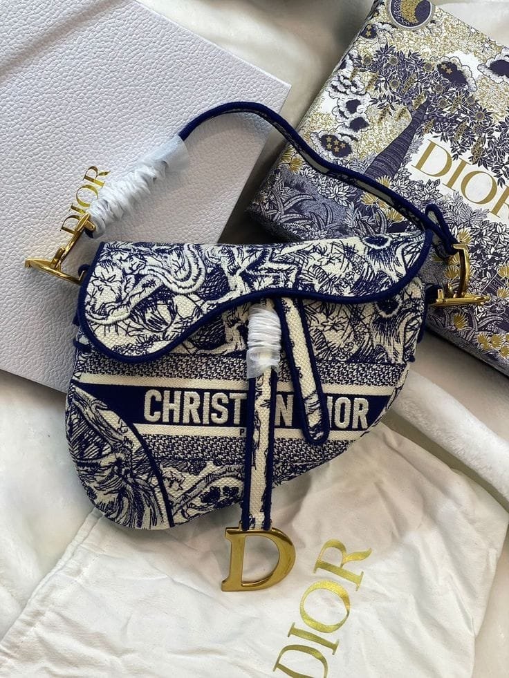 Blue Oblique Embroidered Saddle Bag